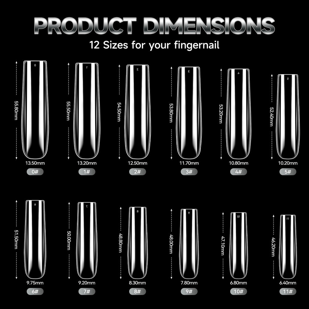 AKA Unicorn 12 sizes pre-shaped square nail tips for quick accurate fit