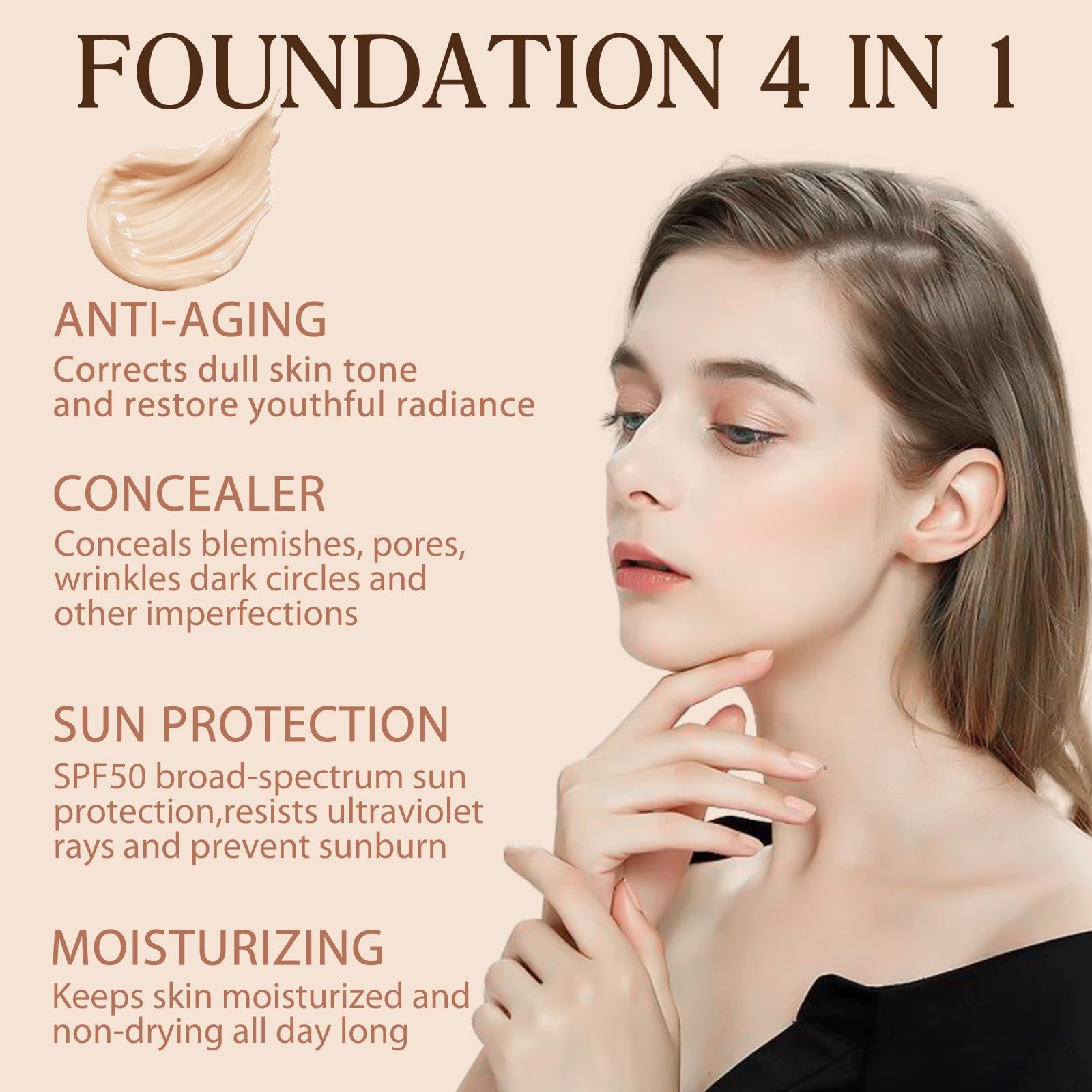 Applied foundation finish showing silky, even coverage on skin