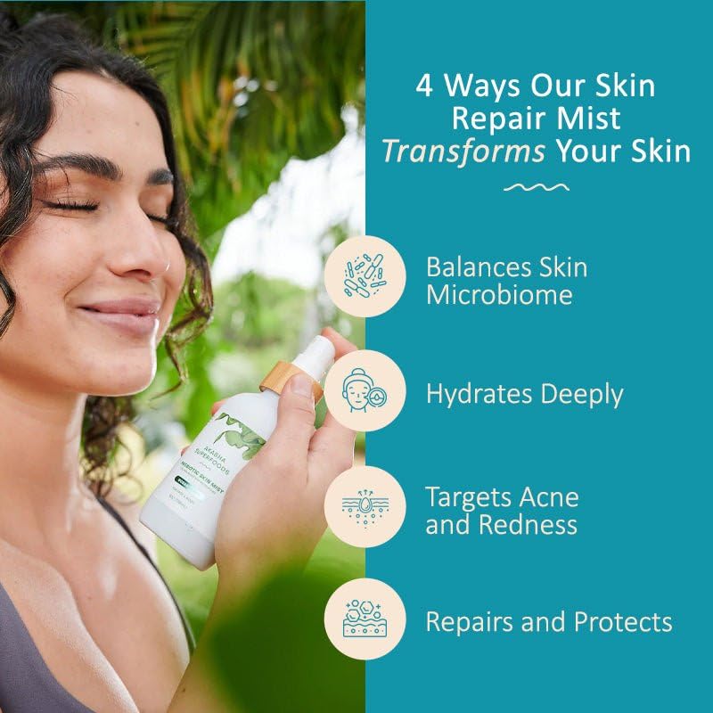 Akasha Prebiotic Skin Mist application spray for quick refresh during the day.