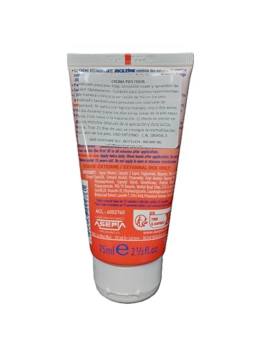 Akileine Cold Feet Warming Cream packaging box highlighting the 75 ml tube for at-home use