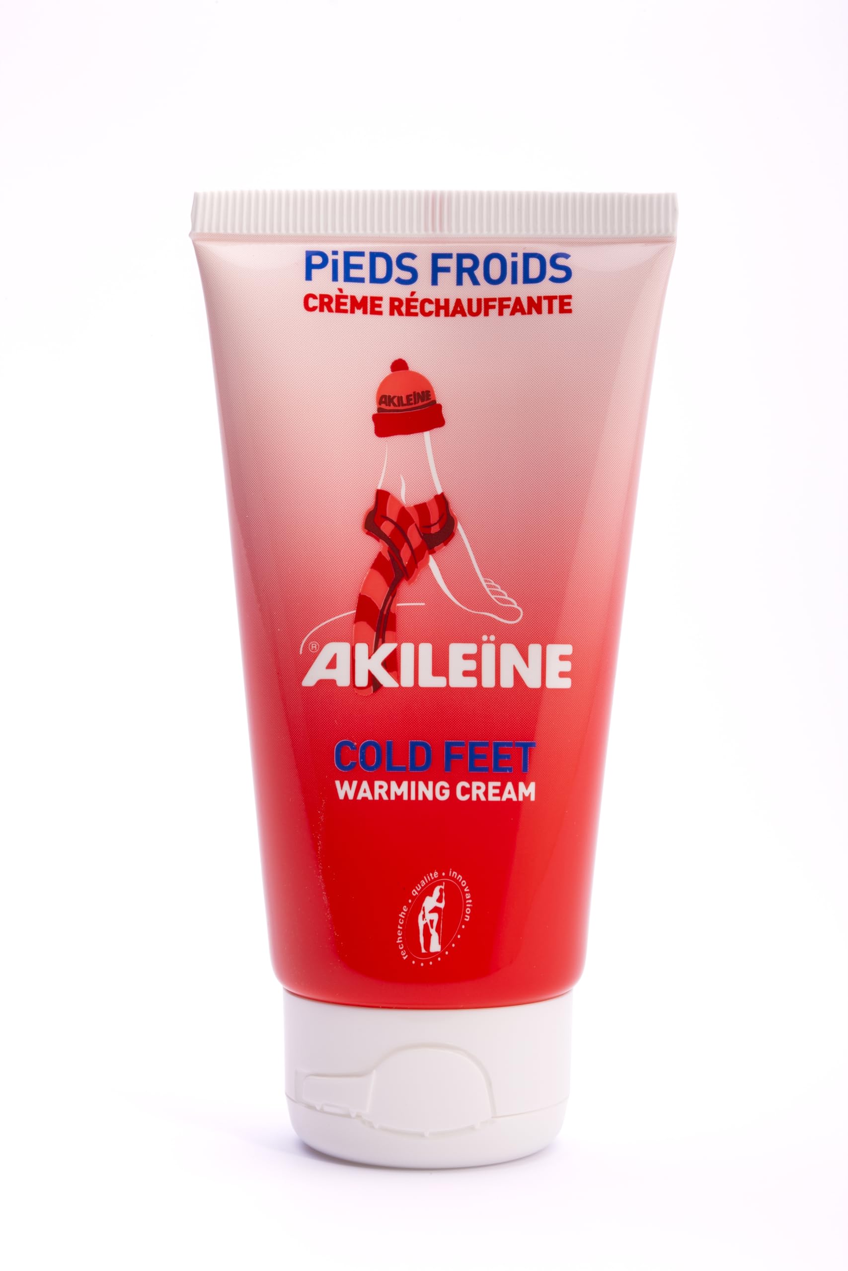 Akileine Cold Feet Warming Cream tube close-up showing the product delivering comforting warmth to cold feet