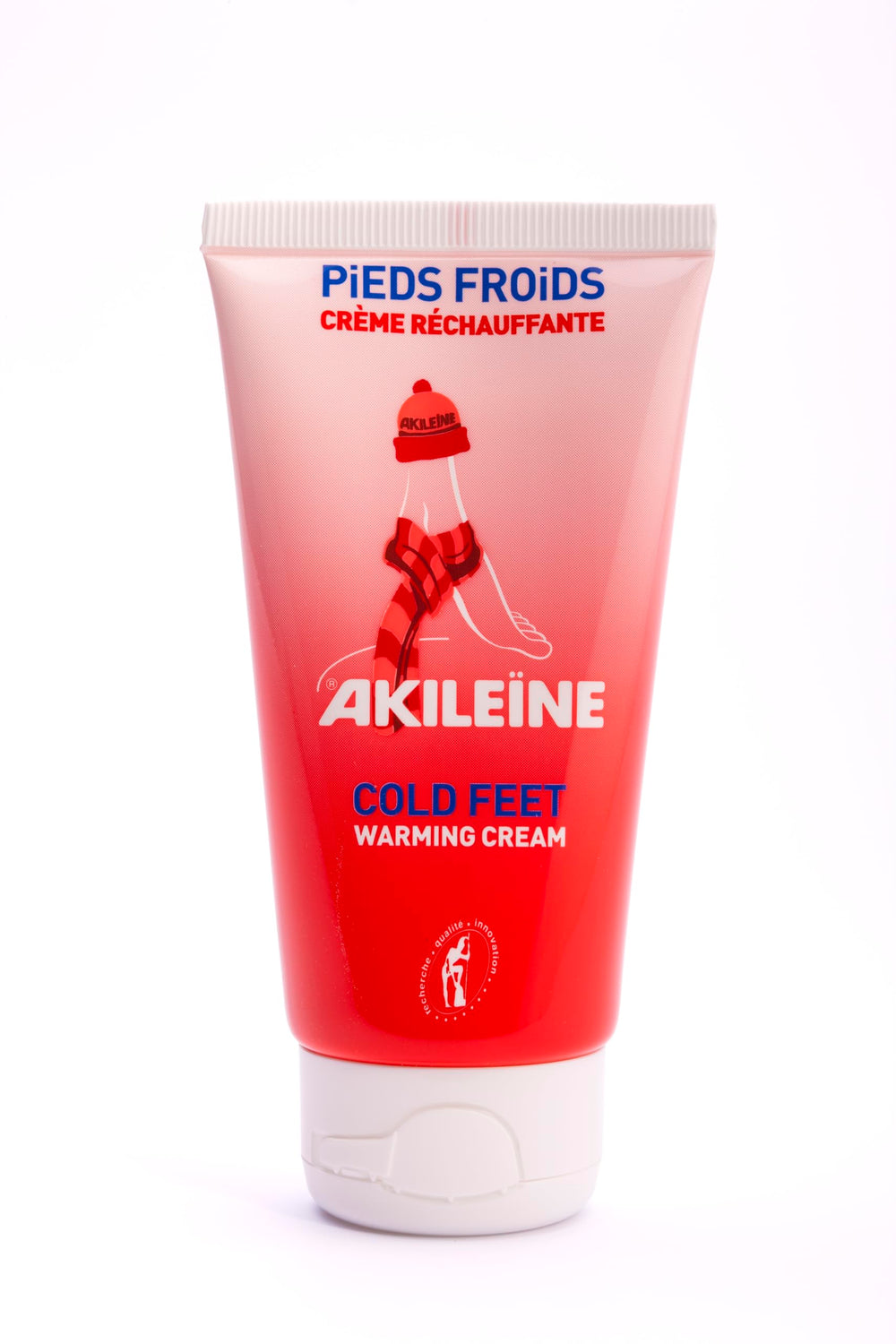 Akileine Cold Feet Warming Cream tube close-up showing the product delivering comforting warmth to cold feet