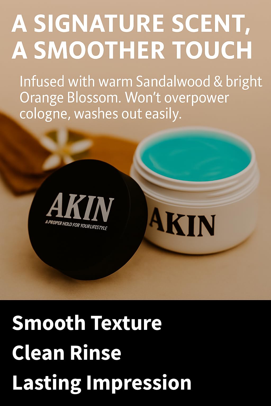 Hands applying AKIN Official Pomade to hair for even styling