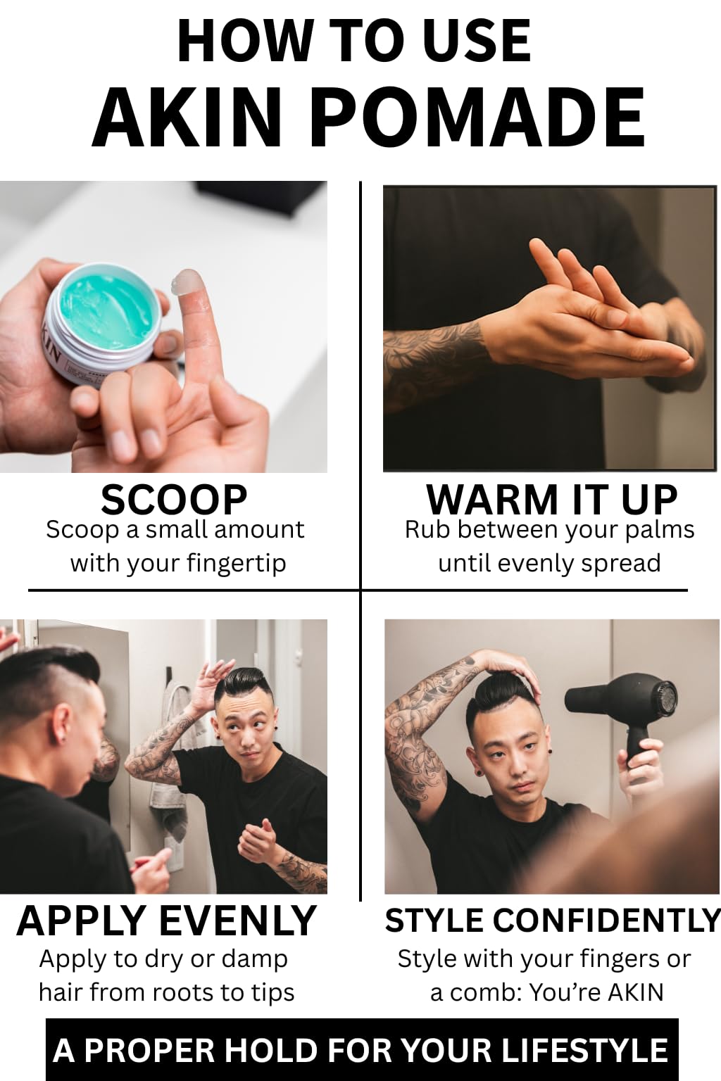 AKIN Official Pomade sandalwood scent implied by packaging and design