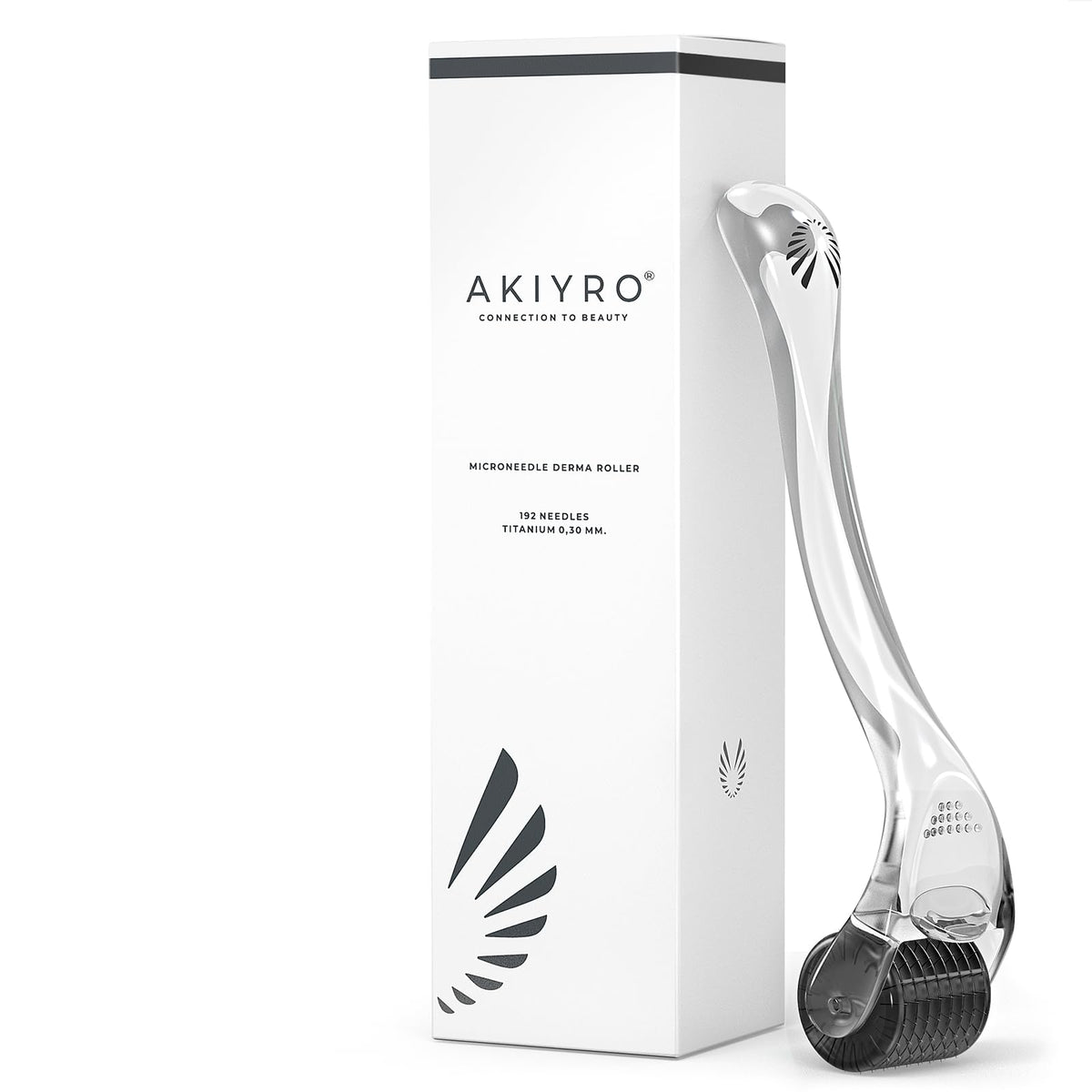 AKIYRO Derma Roller 0.30mm with case for at home microneedling sessions.