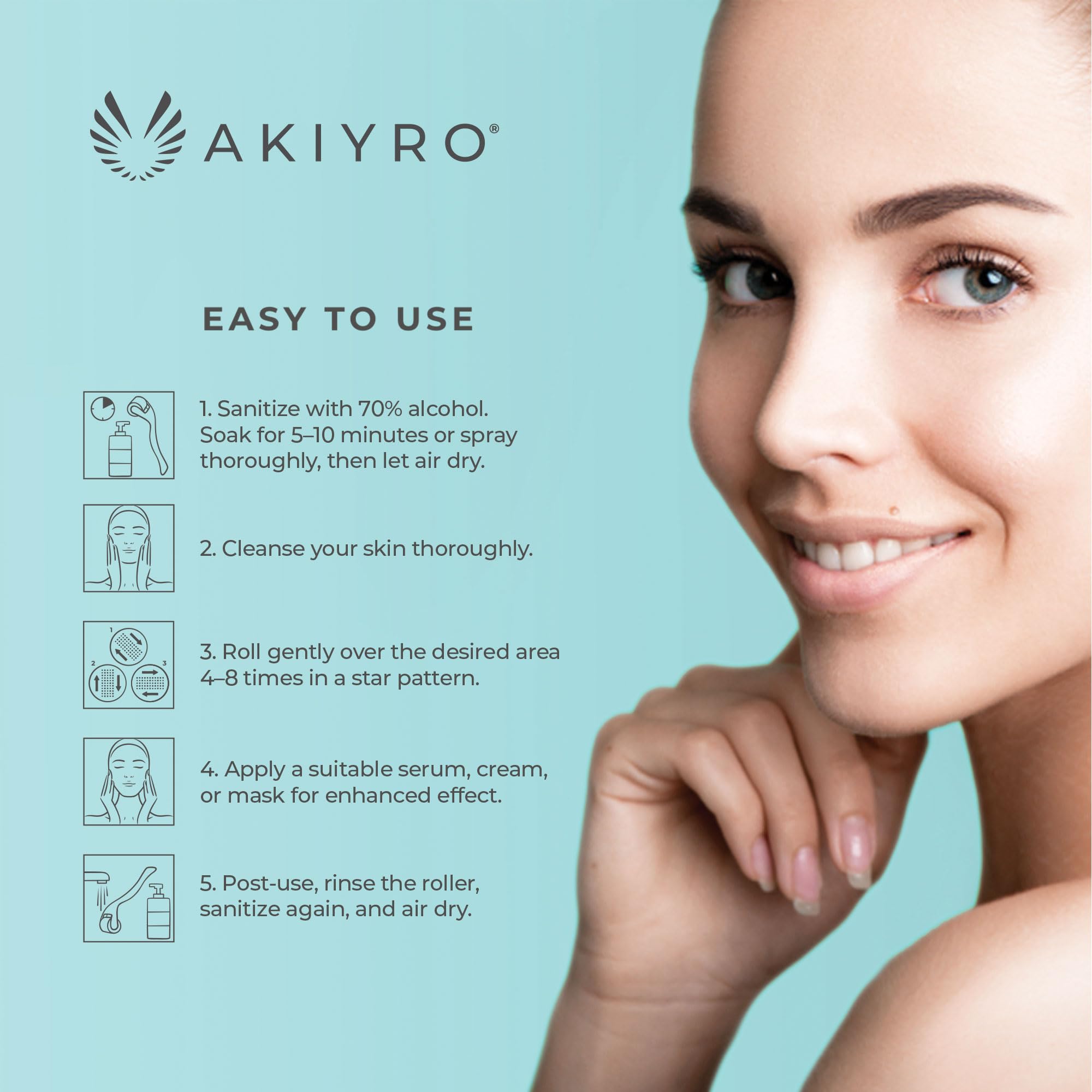 AKIYRO Derma Roller unboxing reveals a sleek black tool.