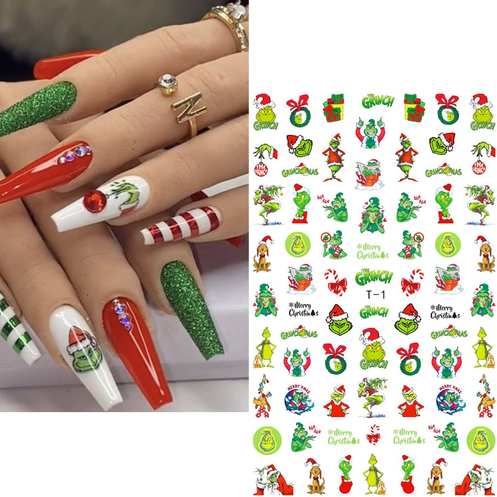 AKLHDSK 3D nail decals with Christmas tree design for dazzling nails.