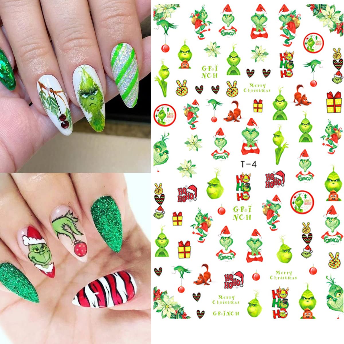 AKLHDSK 3D nail decals featuring Santa Claus for festive manicure options.