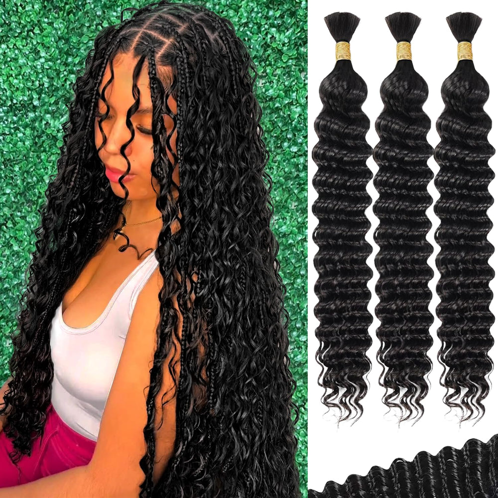 AKONSOUL deep wave bulk braiding hair in 14 inch for easy boho braids