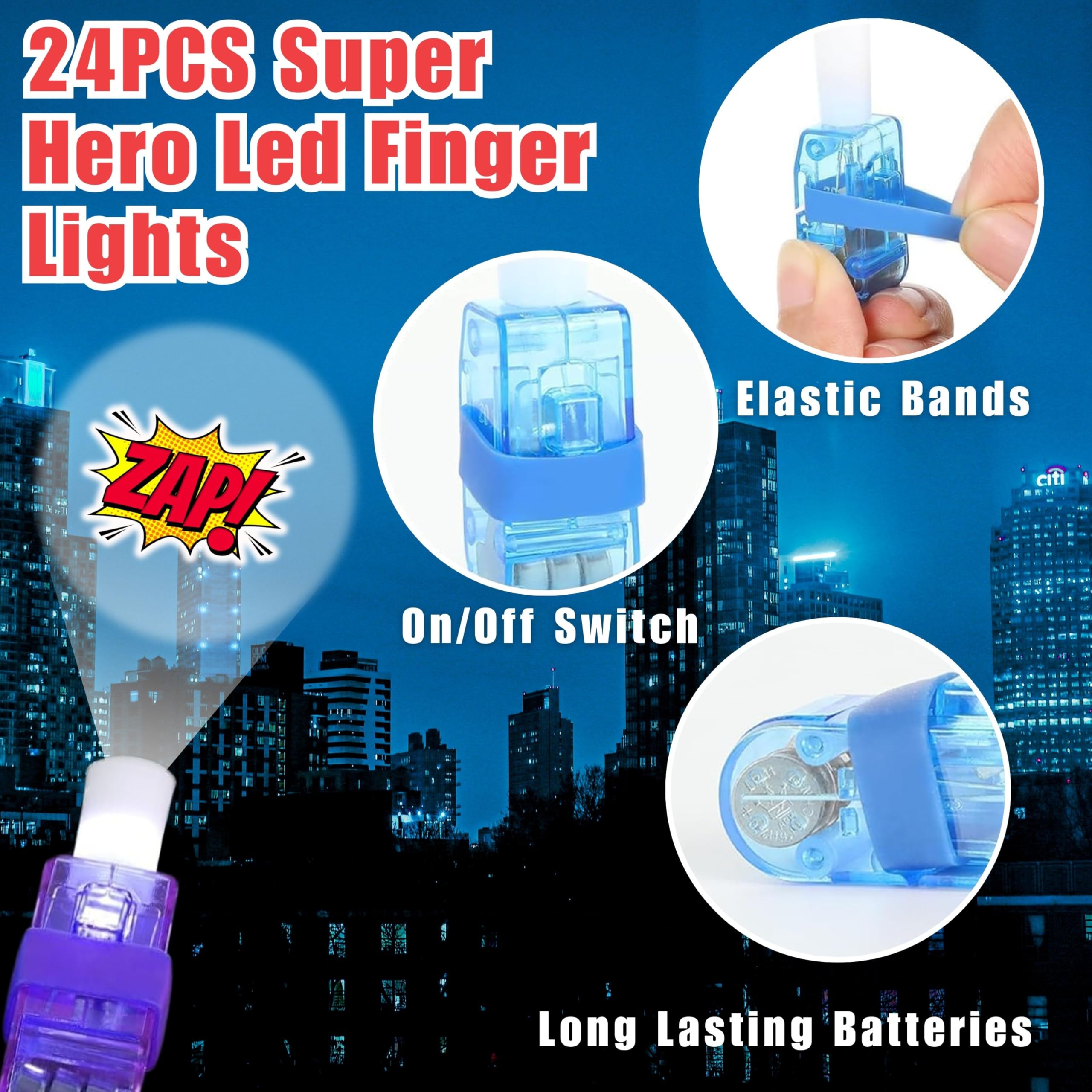 AKRMABEUP flexible rubber strap lights fit kids' fingers comfortably.