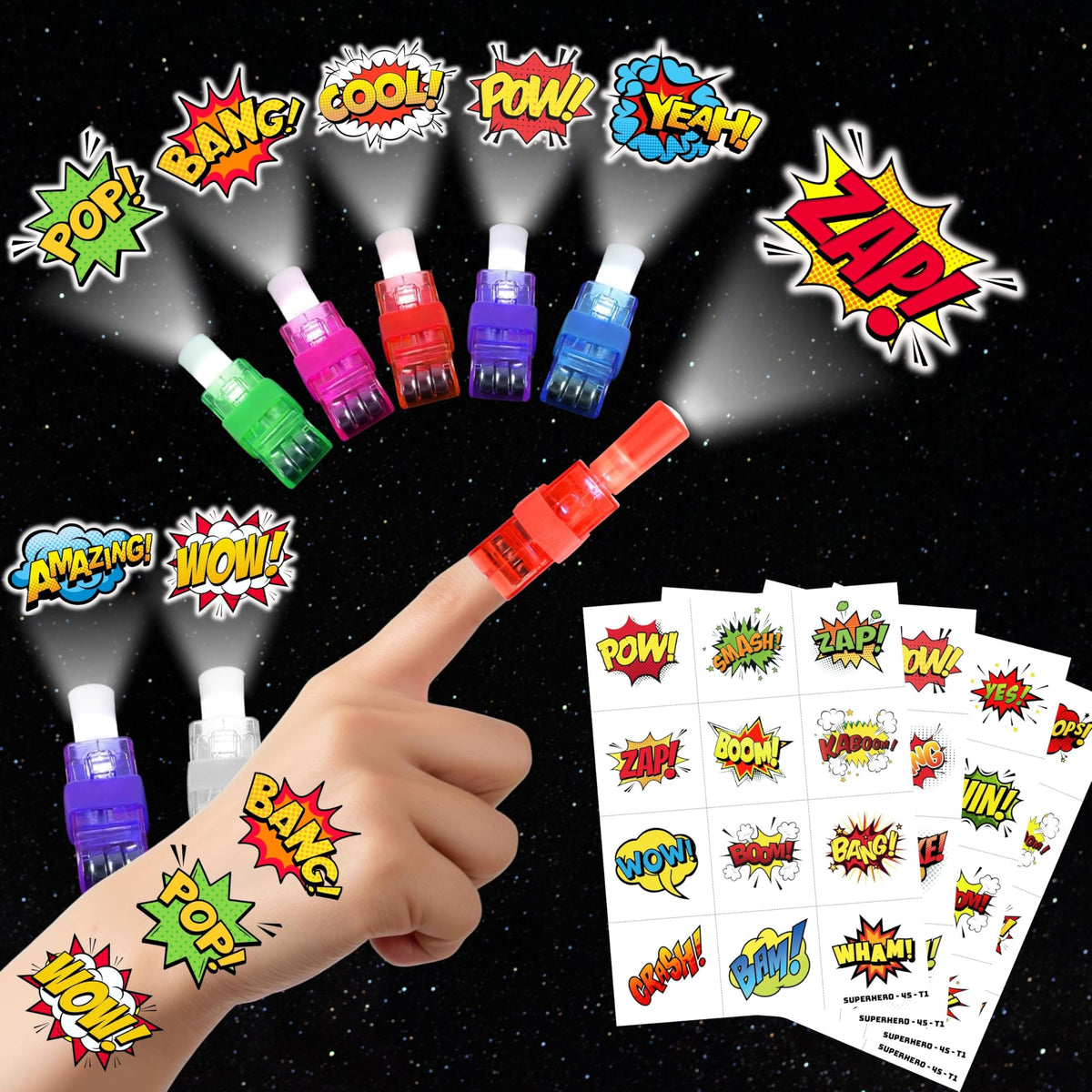AKRMABEUP hero LED finger lights with eight designs for bright party moments.