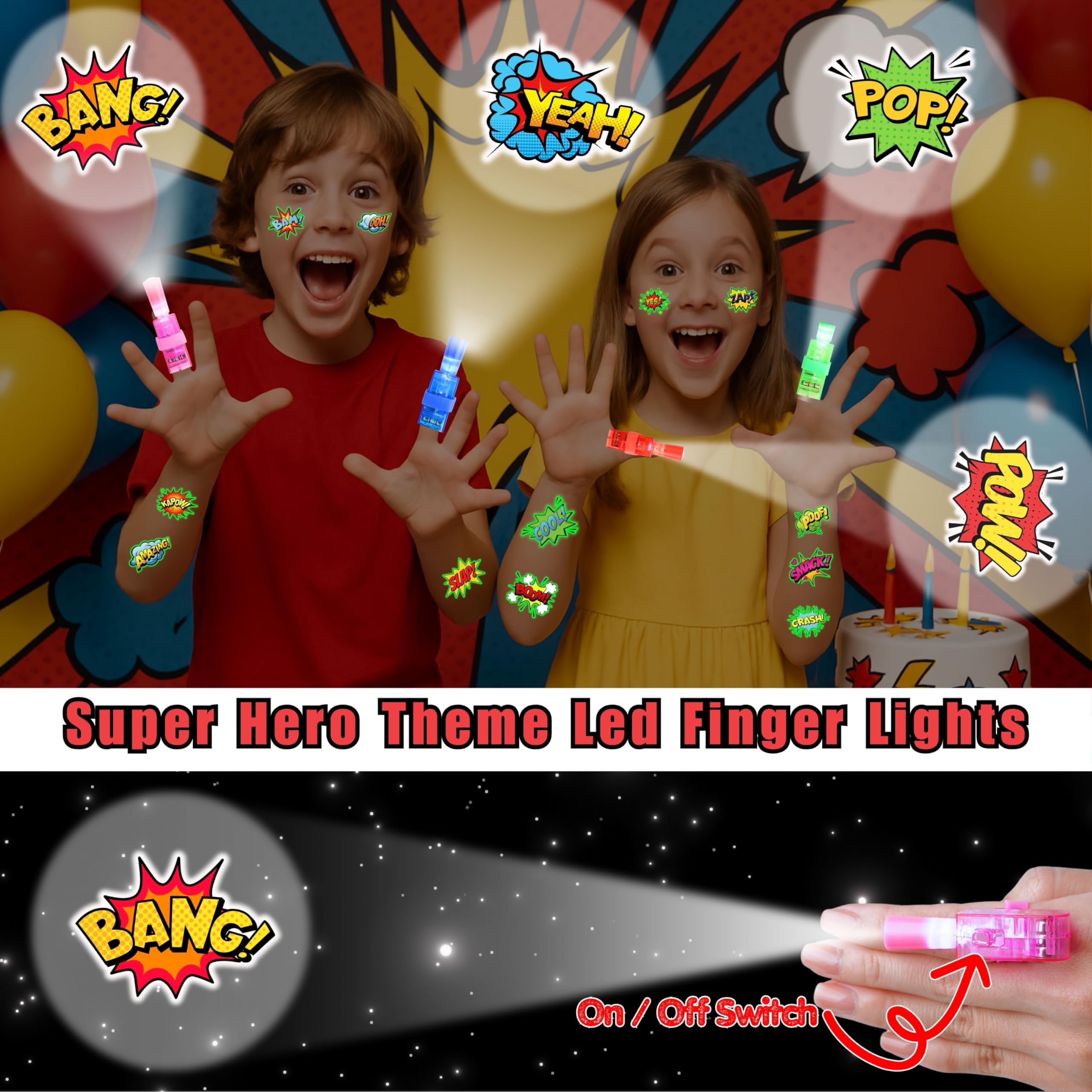 AKRMABEUP glow-in-the-dark tattoos, 48-count, quick superhero styling.