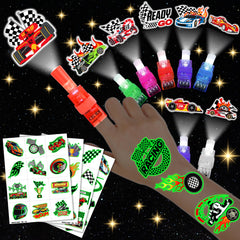 AKRMABEUP race car LED finger lights design for kids' party fun.