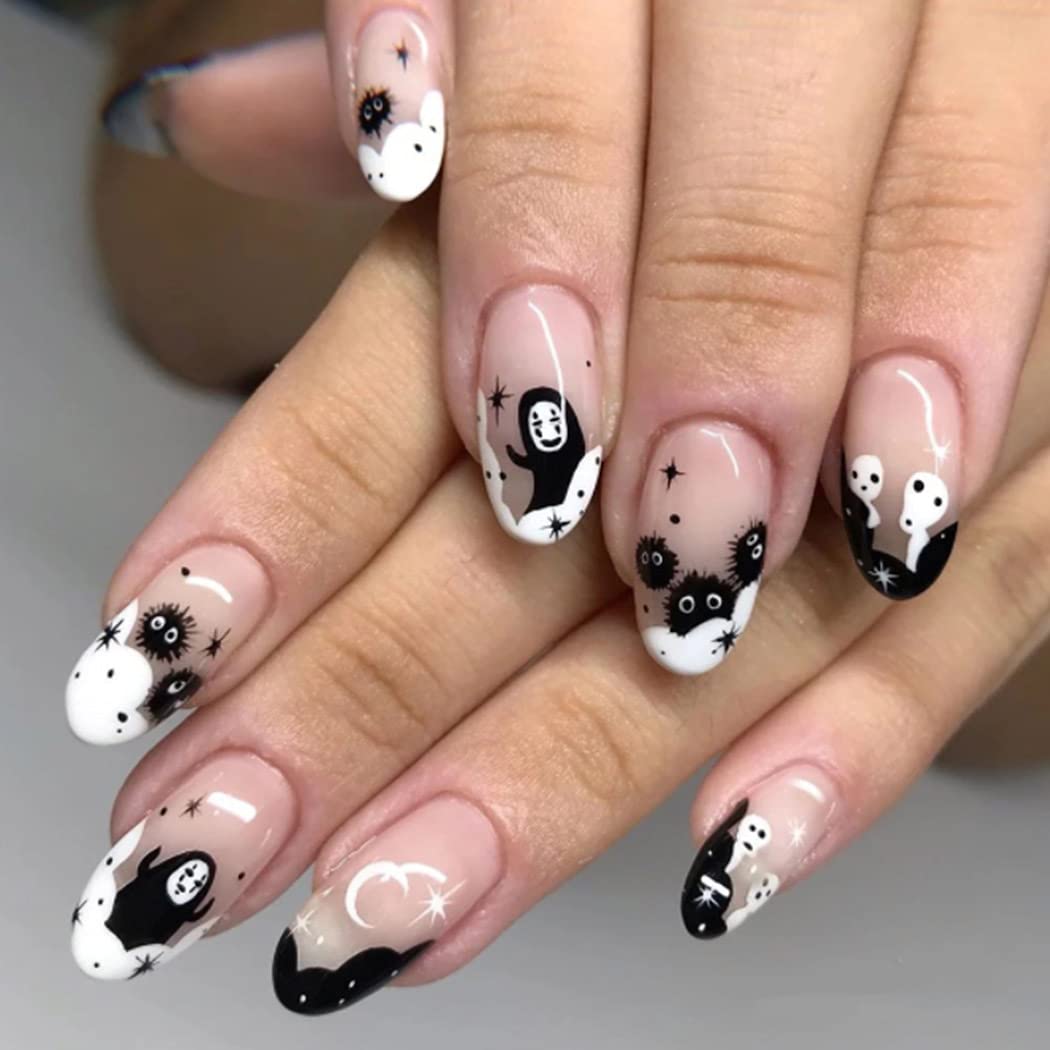 Aksod Ghost press on nails with almond glossy tips for quick glam