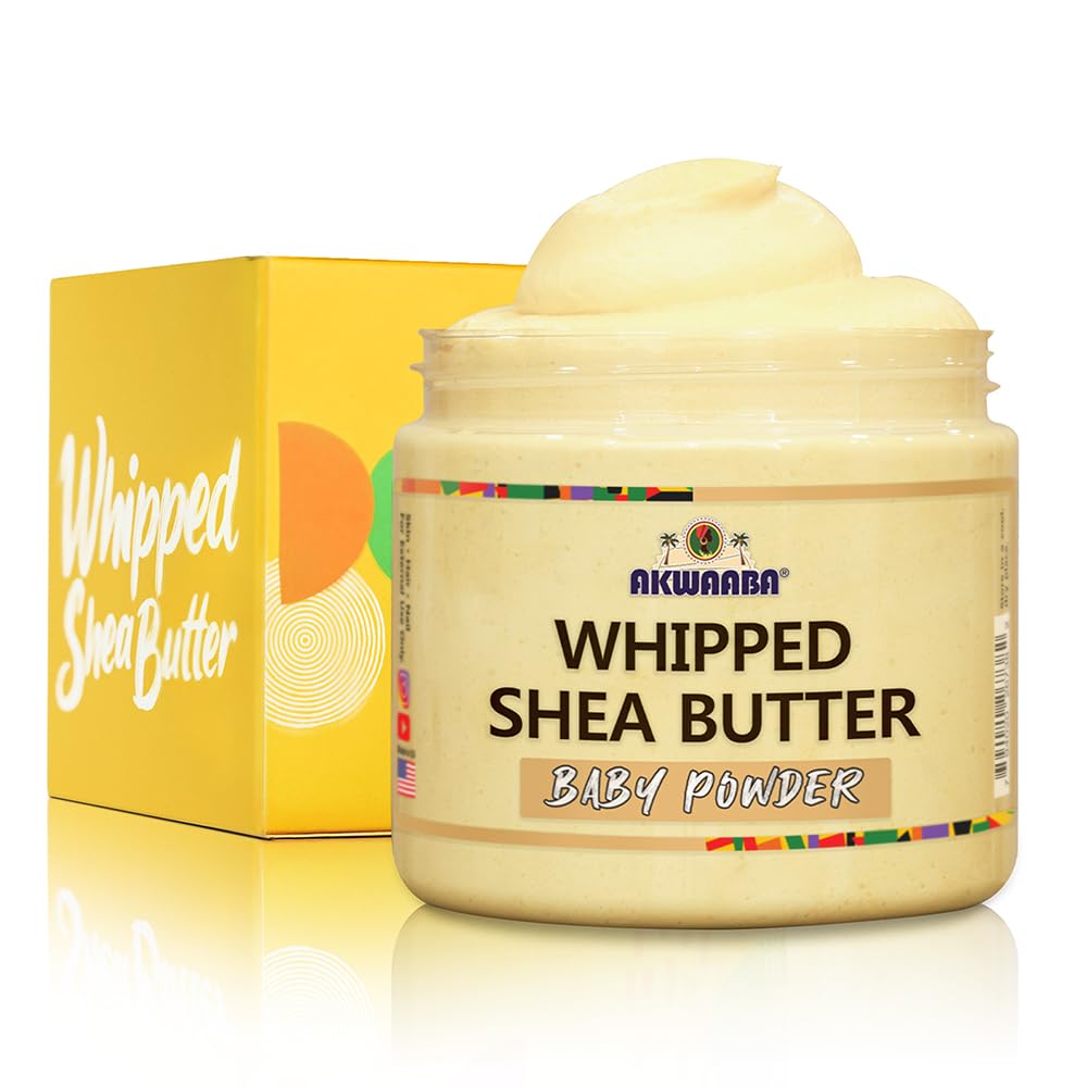 AKWAABA Whipped Shea Butter jar front, creamy texture ideal for daily moisturization.
