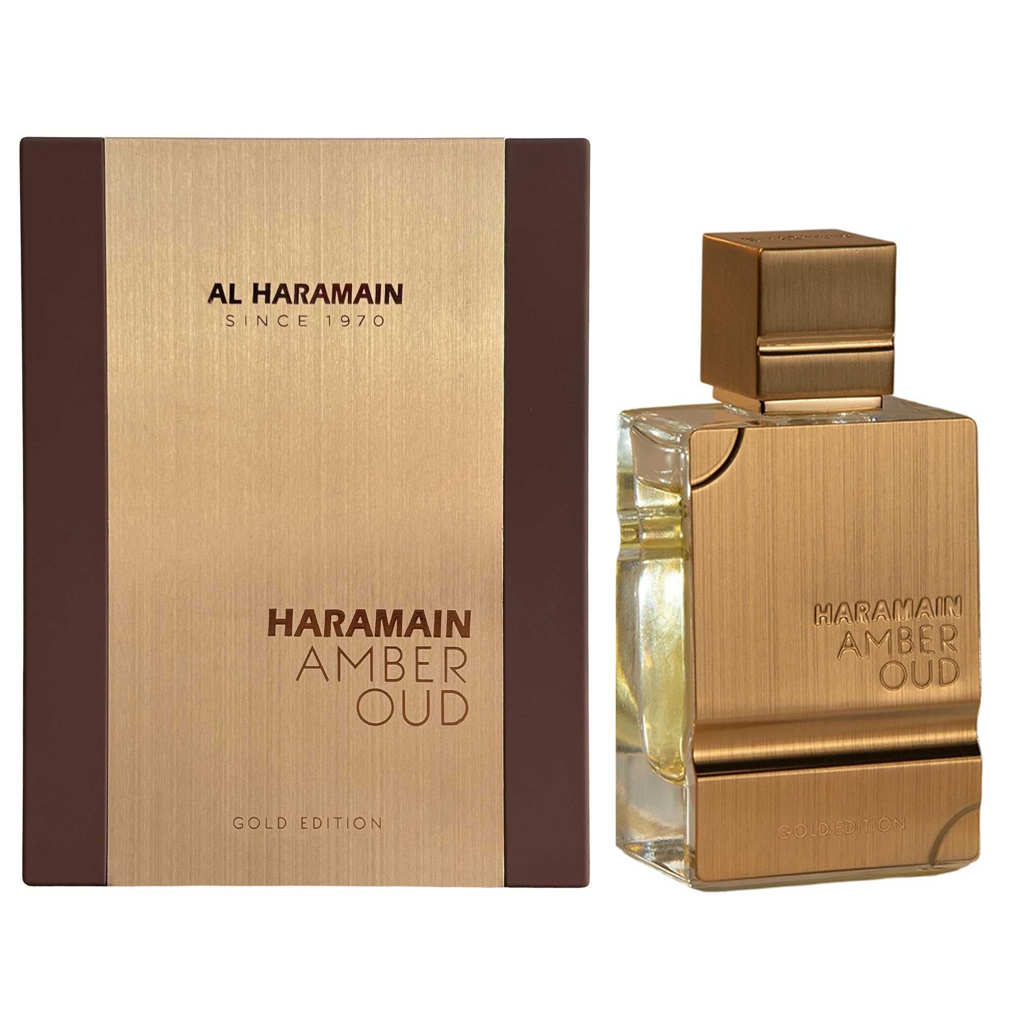 Al Haramain Amber Oud Gold Edition bottle front view for evening wear