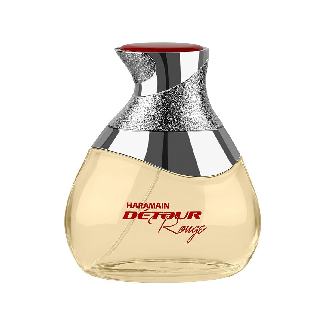 Al Haramain Detour Rouge bottle front view, elegant design for premium gifting.