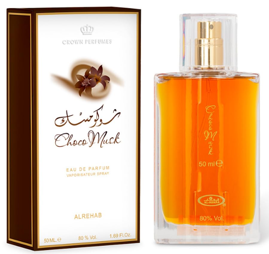 Al-Rehab Choco Musk packaging and spray to inspire everyday wear.