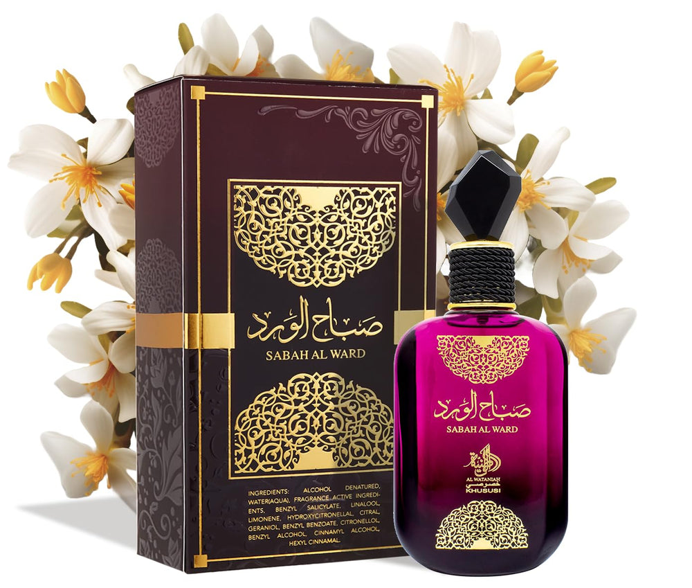 Al Wataniah Sabah Al Ward base notes illustration featuring vanilla and patchouli