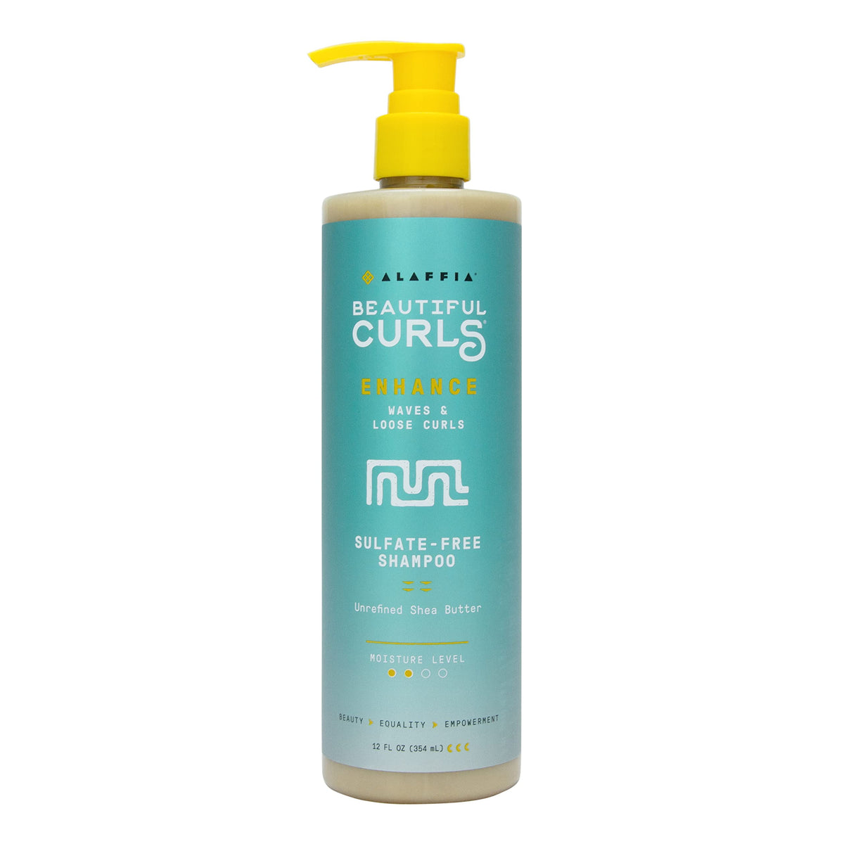 Alaffia Beautiful Curls shampoo bottle delivers sulfate-free moisture for curls.