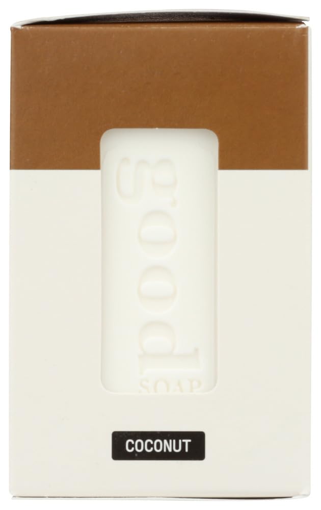 Alaffia Coconut Good Soap four-pack in bathroom for easy storage.