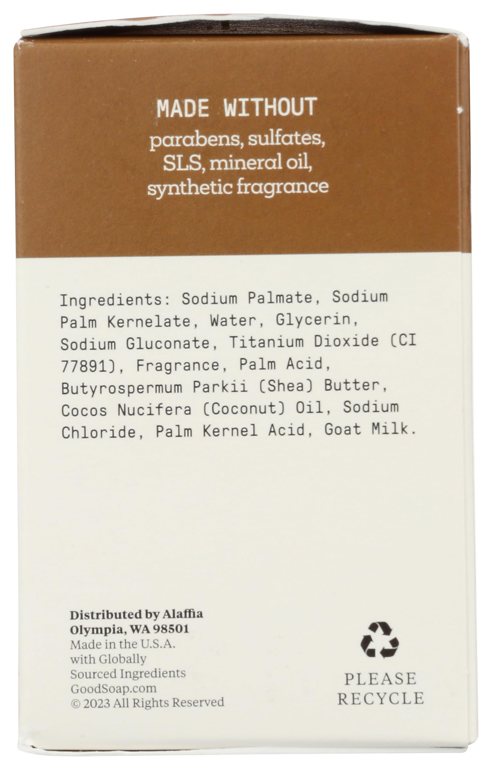 Alaffia Coconut Good Soap on bathroom shelf with wrappers visible.