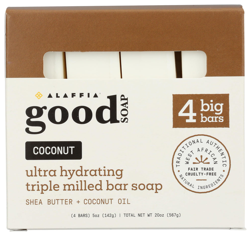 Alaffia Coconut Good Soap value pack four bars for daily cleansing.