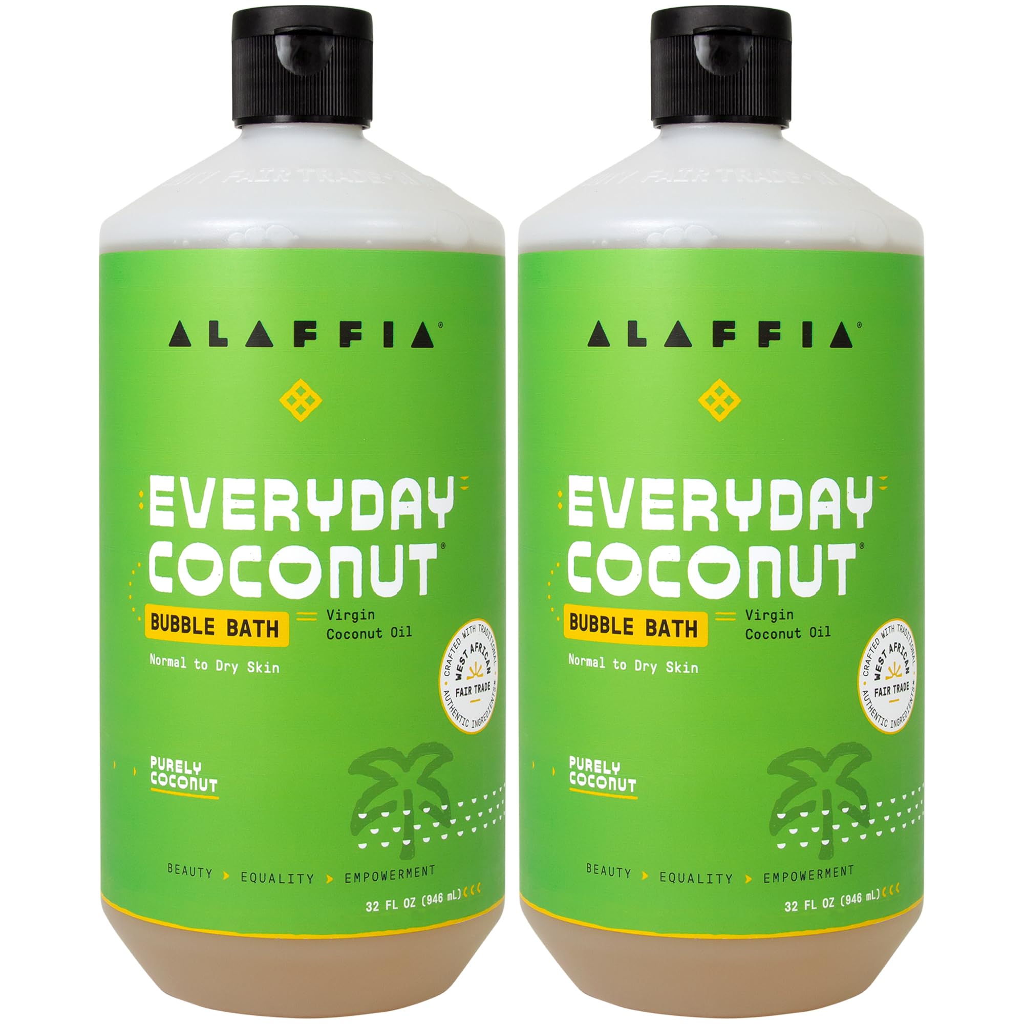 Alaffia Everyday Coconut Bubble Bath bottle with the Purely Coconut scent, gentle cleansing and moisturization for the skin.