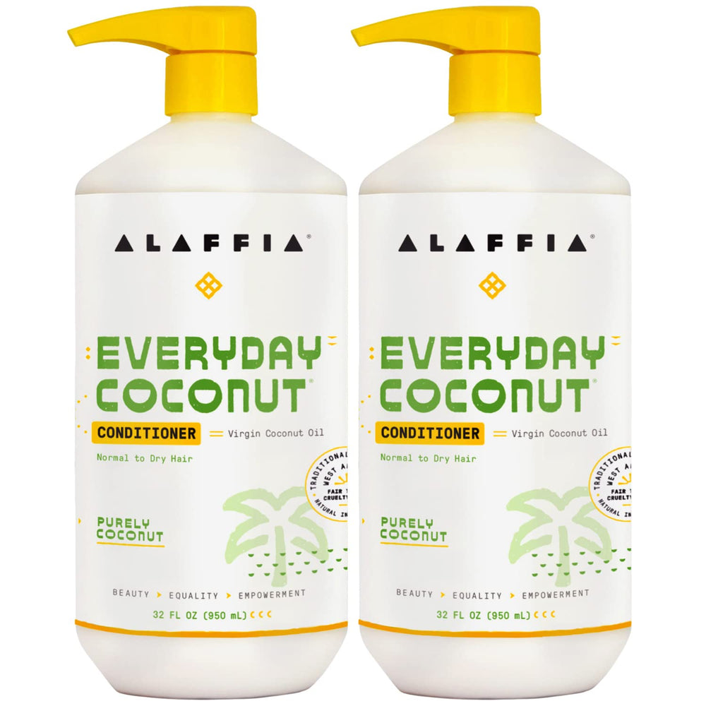 Alaffia Everyday Coconut Conditioner 2-pack bottles offering daily moisture for dry and curly hair.