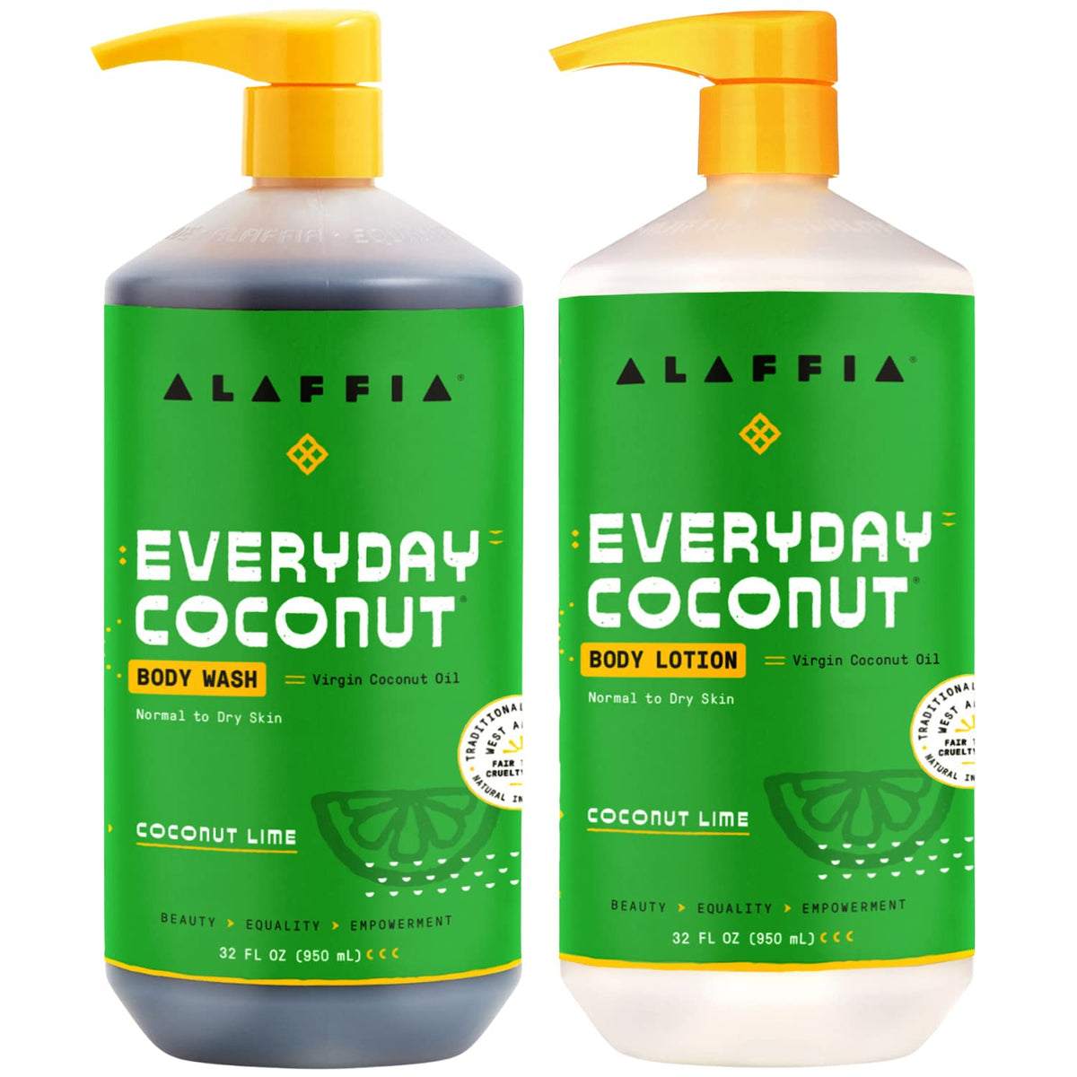 Alaffia Everyday Coconut Lotion bottle shows moisturizing formula for normal to dry skin.