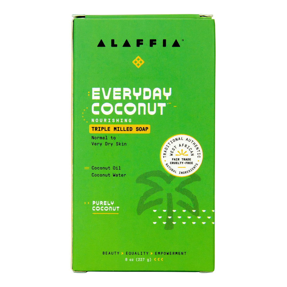 Alaffia Everyday Coconut Soap Bar rich in shea butter for soft, hydrated skin.