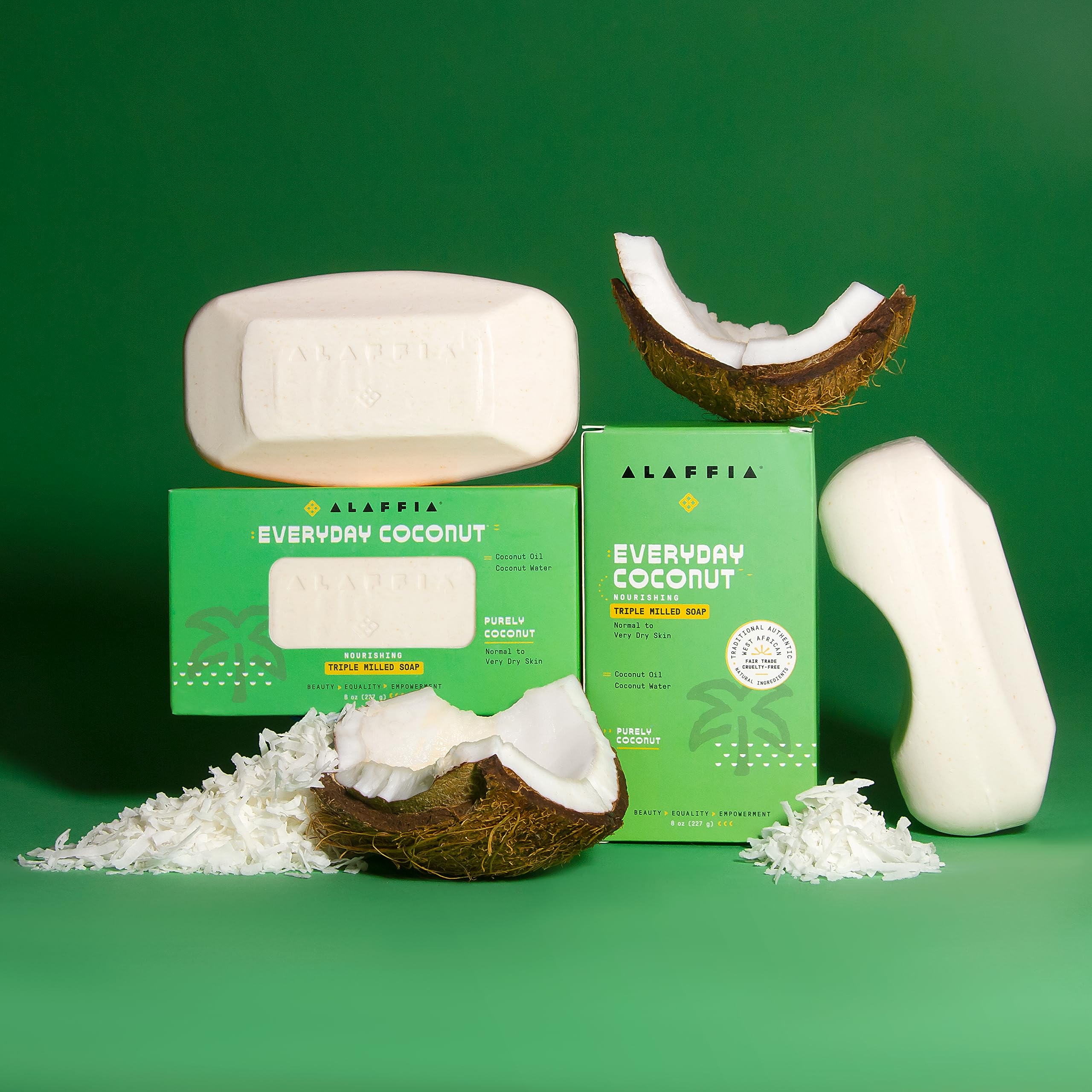Pack of four Alaffia Everyday Coconut Soap Bars for convenient daily use.