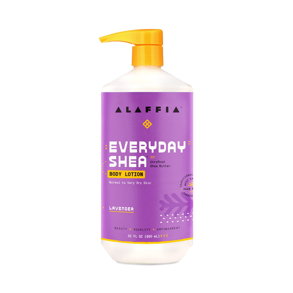 Alaffia EveryDay Shea Body Lotion bottle-pour demonstrates hydration and smooth skin.