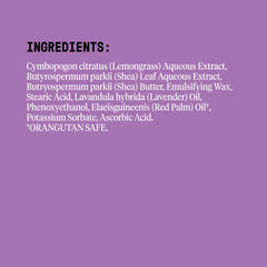 Lavender-infused texture with calming scent in Alaffia lotion.