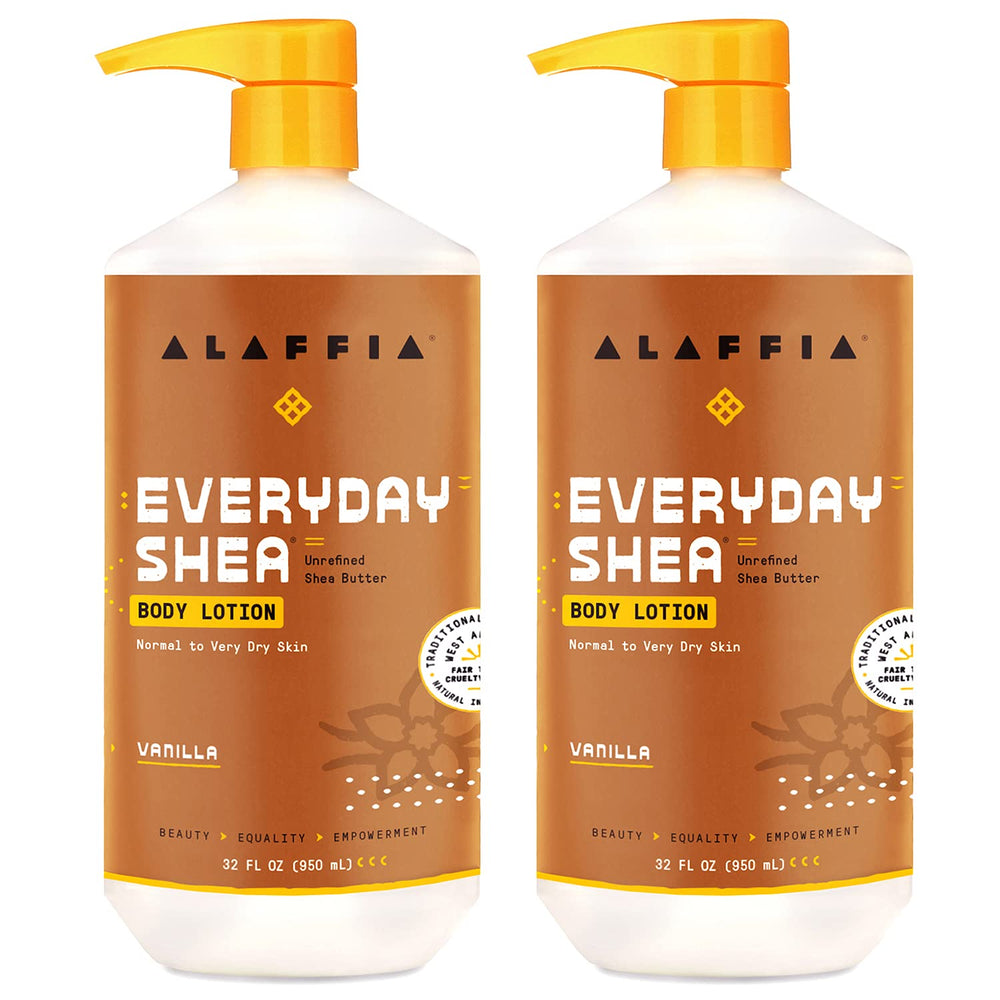 Alaffia EveryDay Shea Body Lotion Vanilla bottle for deep hydration.