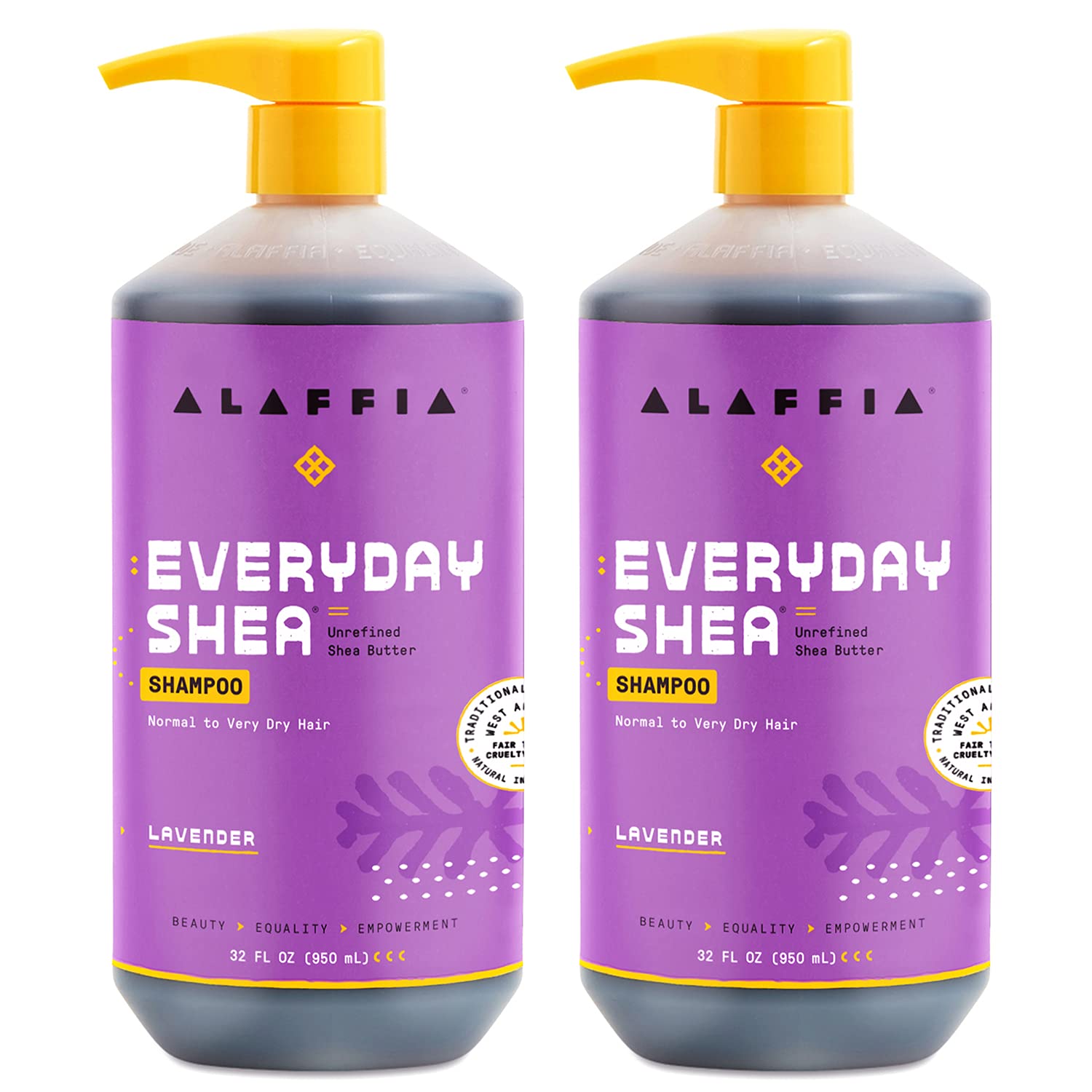 Alaffia EveryDay Shea Lavender Shampoo bottle showing gentle, sulfate-free cleansing.