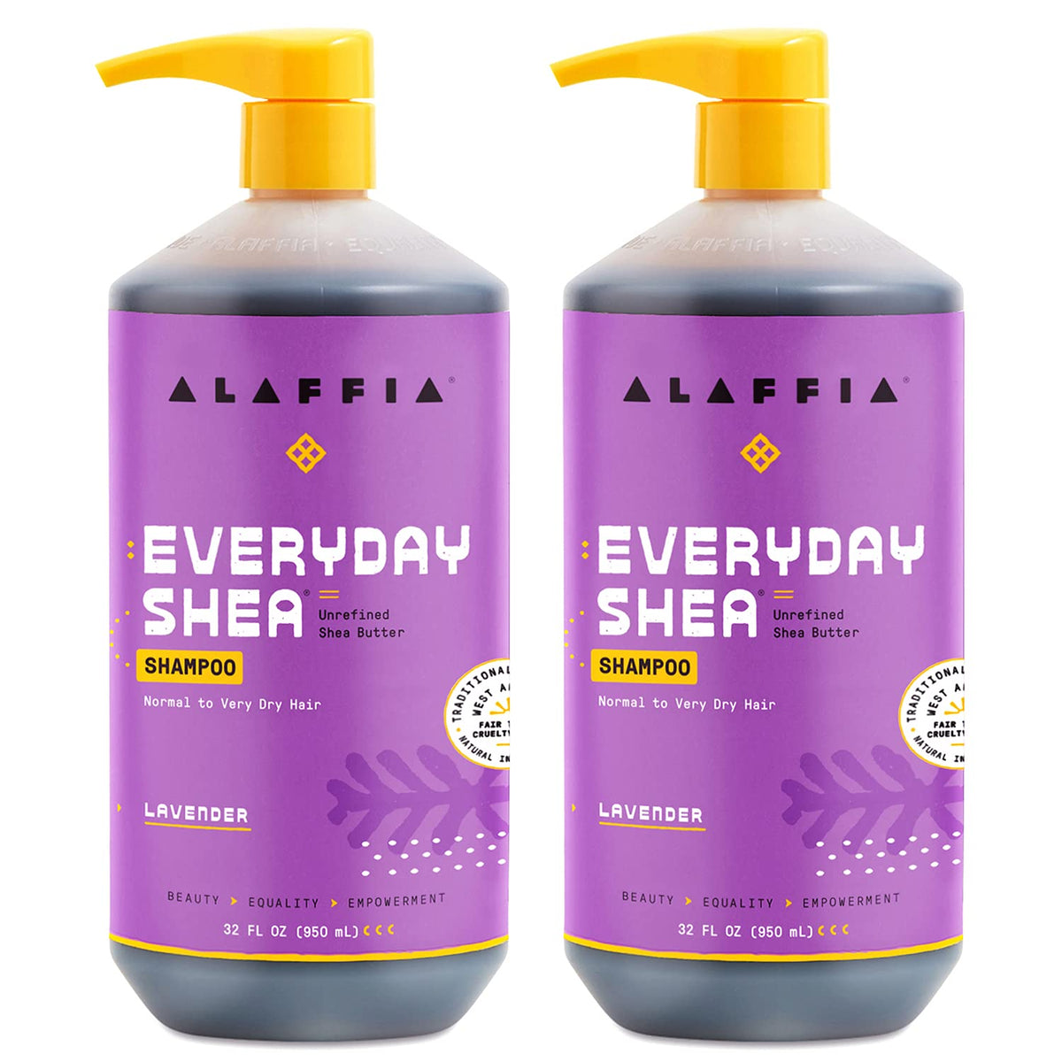 Alaffia EveryDay Shea Lavender Shampoo bottle showing gentle, sulfate-free cleansing.