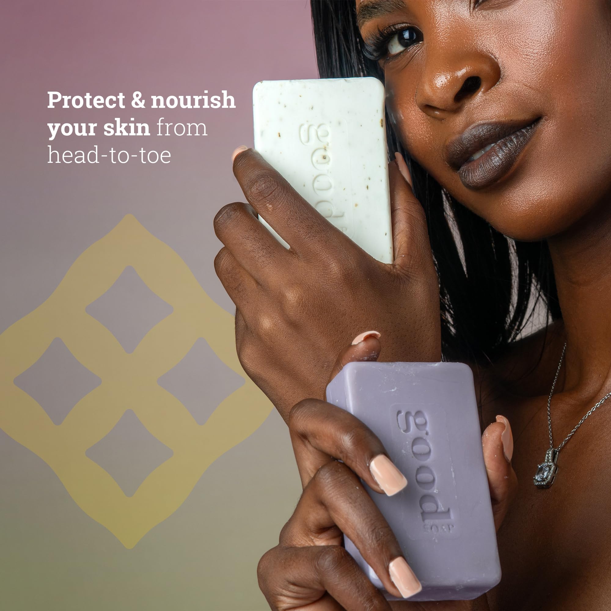 Alaffia Good Soap cruelty-free badge highlights ethical, plant-based cleansing.