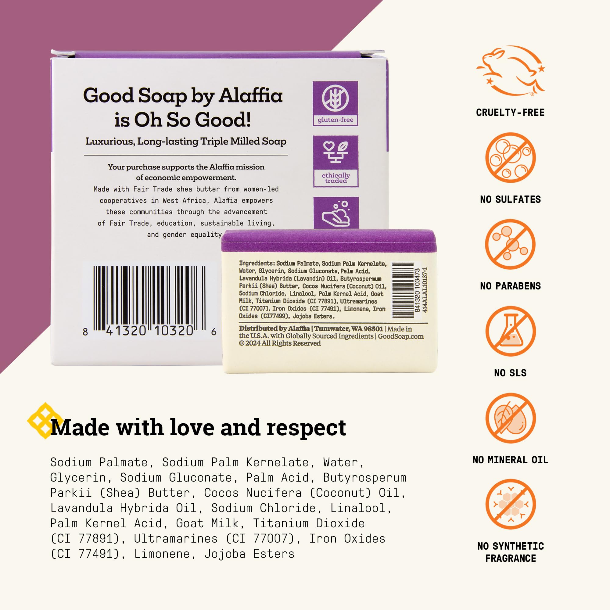 Alaffia Good Soap Lavender bars provide gentle moisture during daily handwashing.