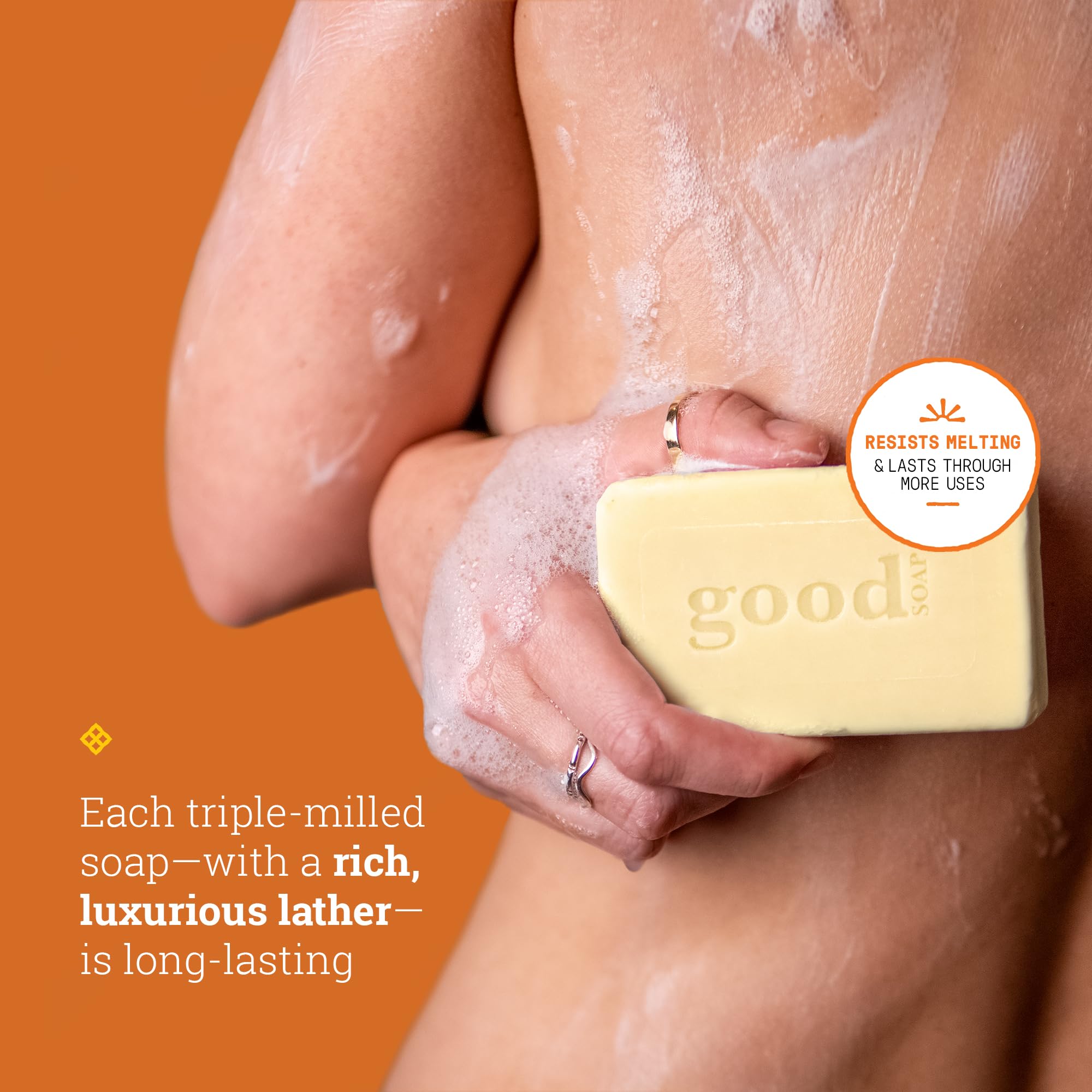 Alaffia Good Soap lavender bars shown in a refreshing shower routine.