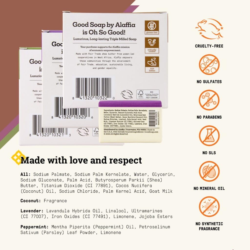 Alaffia Good Soap Peppermint bars offering refreshing scent and effective hand washing.