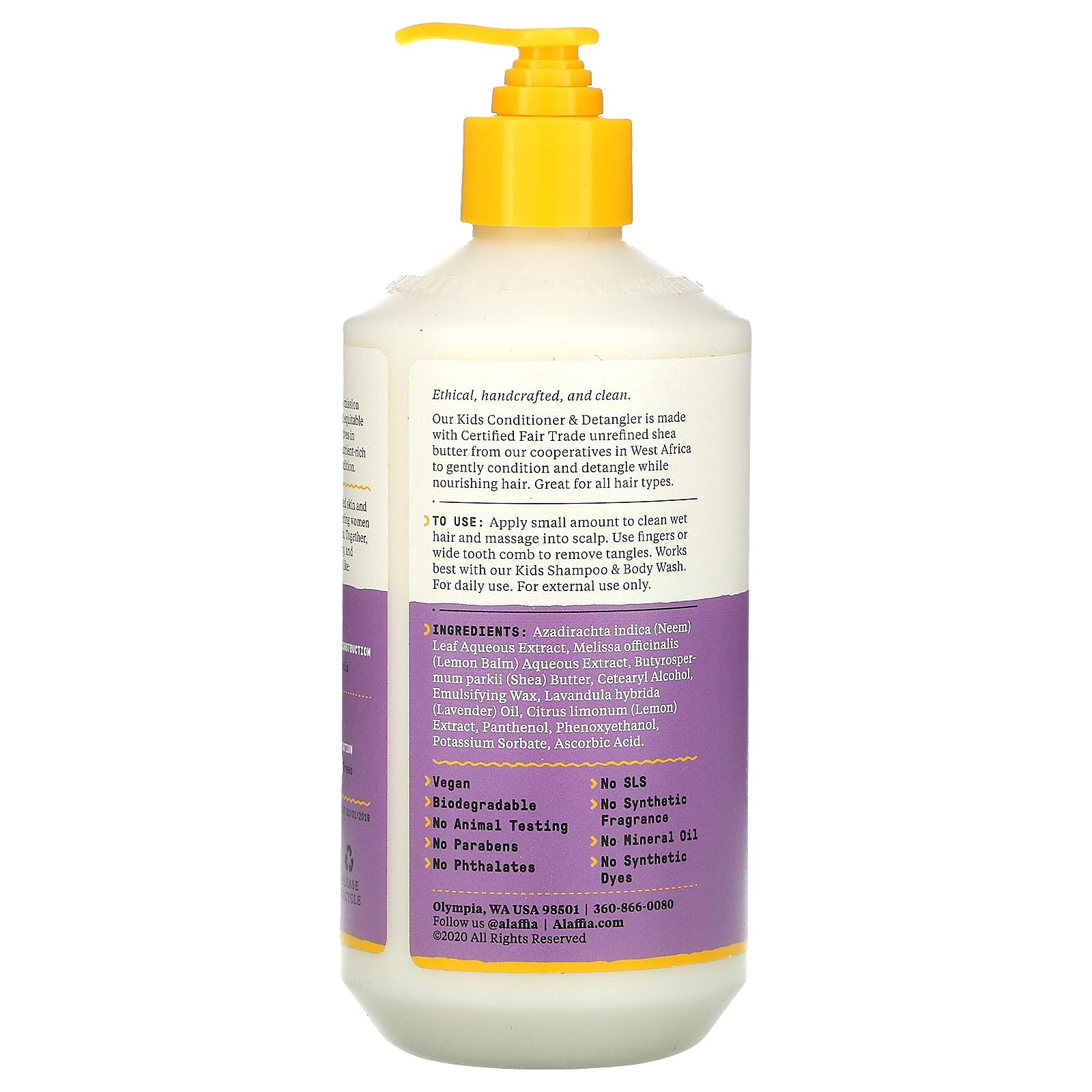 Alaffia Kids Conditioner Lemon Lavender dispenser for easy daily use.