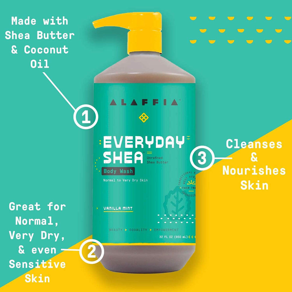 Fair-trade shea butter in a gentle cleanser supporting sustainable sourcing.