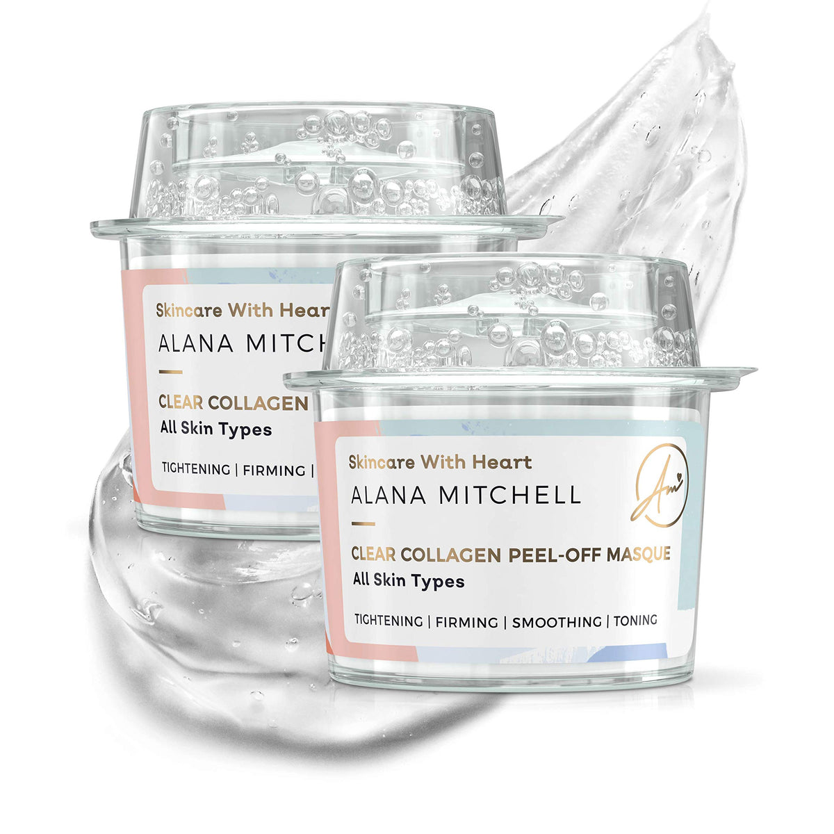 Alana Mitchell anti-aging peel-off mask packaging in a two-pack for travel-friendly care.