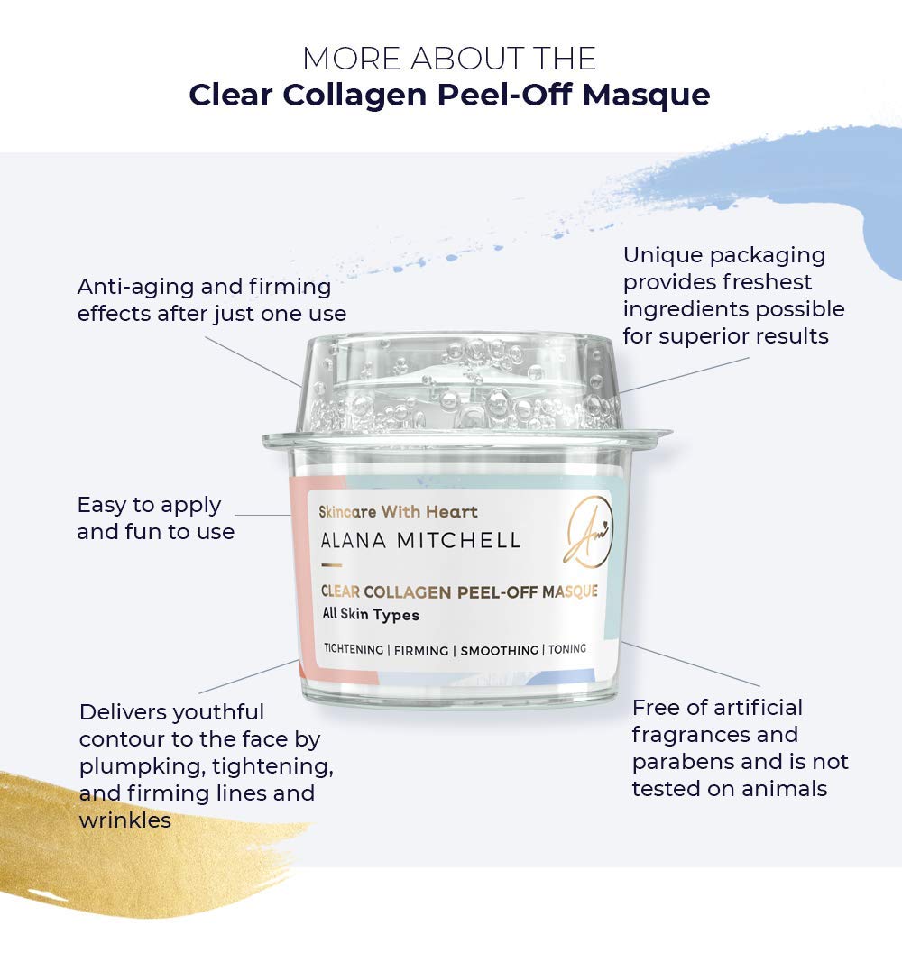 Alana Mitchell peel-off mask applied to cheek for immediate tightening look.