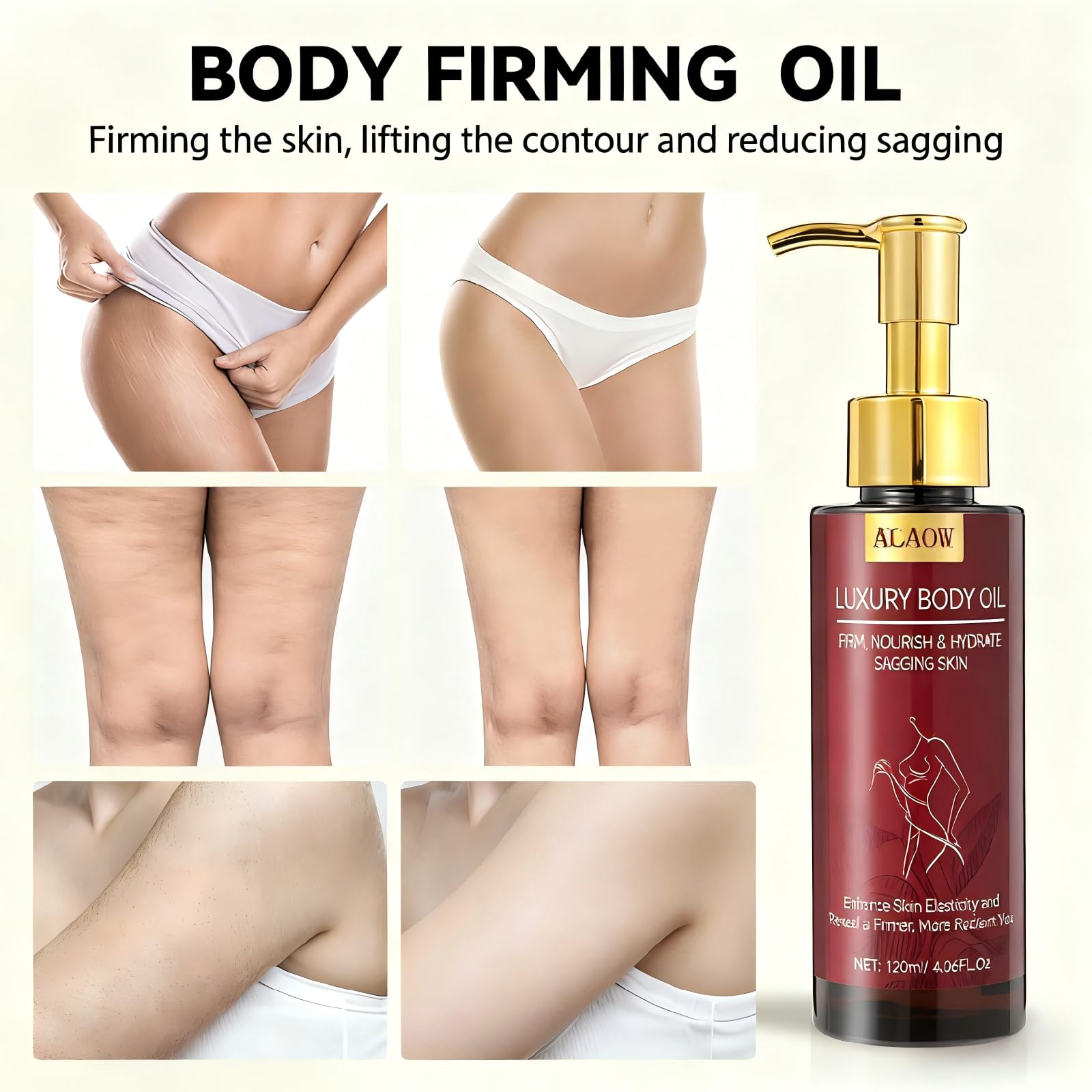 ALAOW Advanced Firming Body Oil on skin showing lightweight hydration and glow