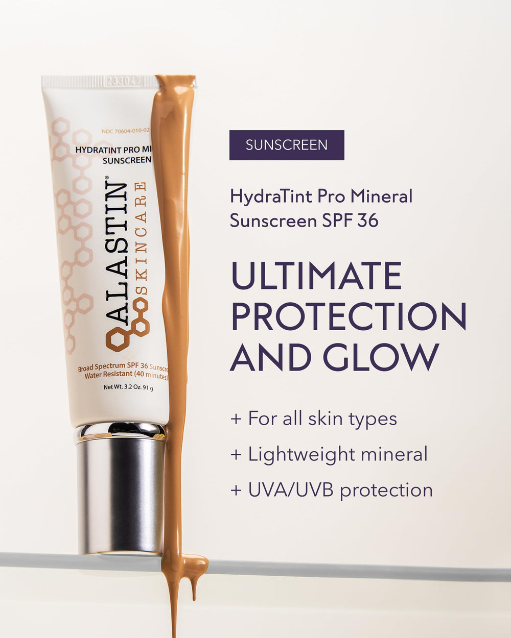Swatches of ALASTIN HydraTint Pro Mineral Sunscreen demonstrating light coverage