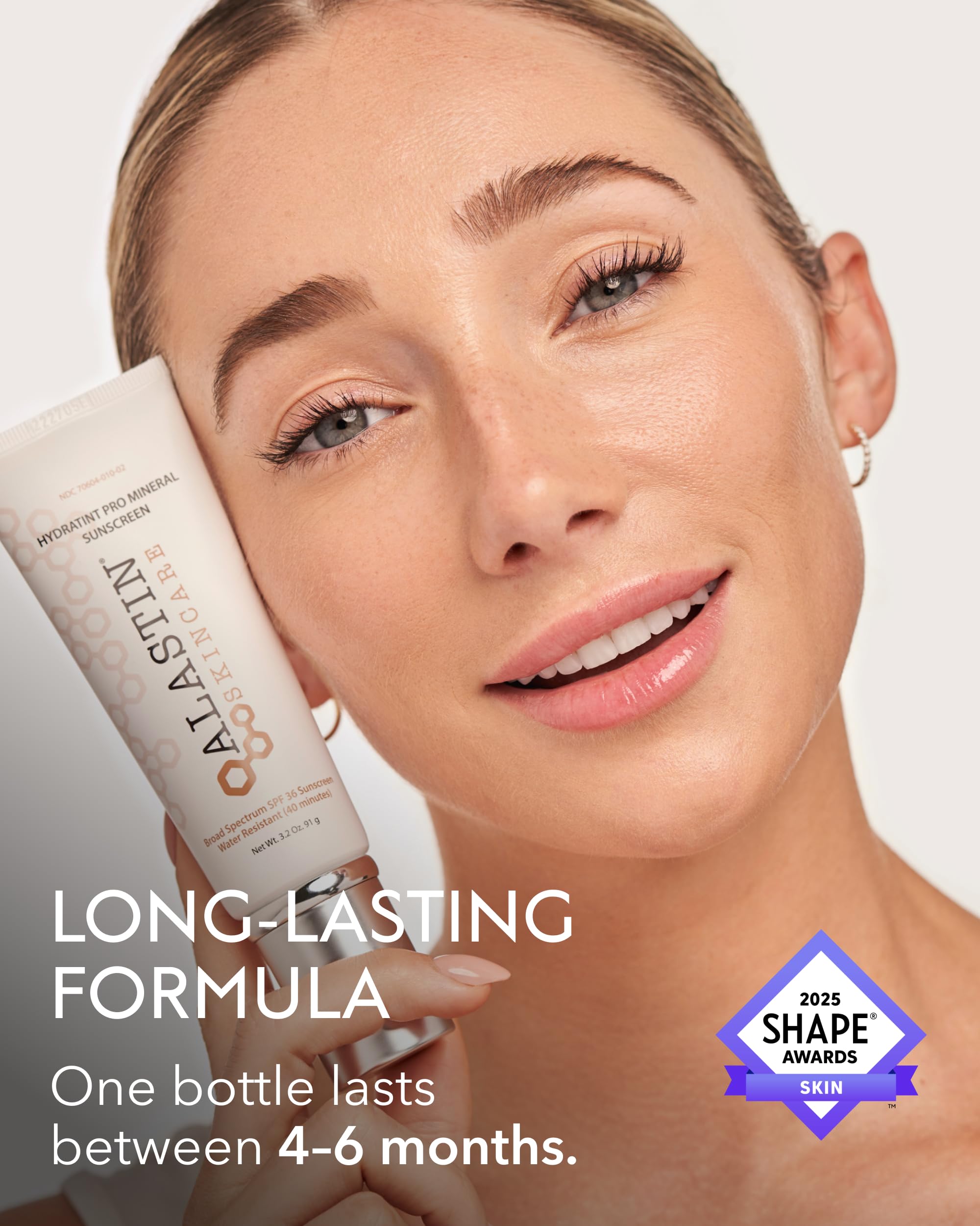 Water-resistant label on ALASTIN HydraTint Pro Mineral Sunscreen for active days