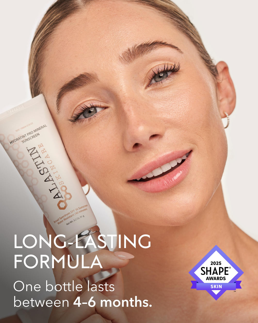 Water-resistant label on ALASTIN HydraTint Pro Mineral Sunscreen for active days