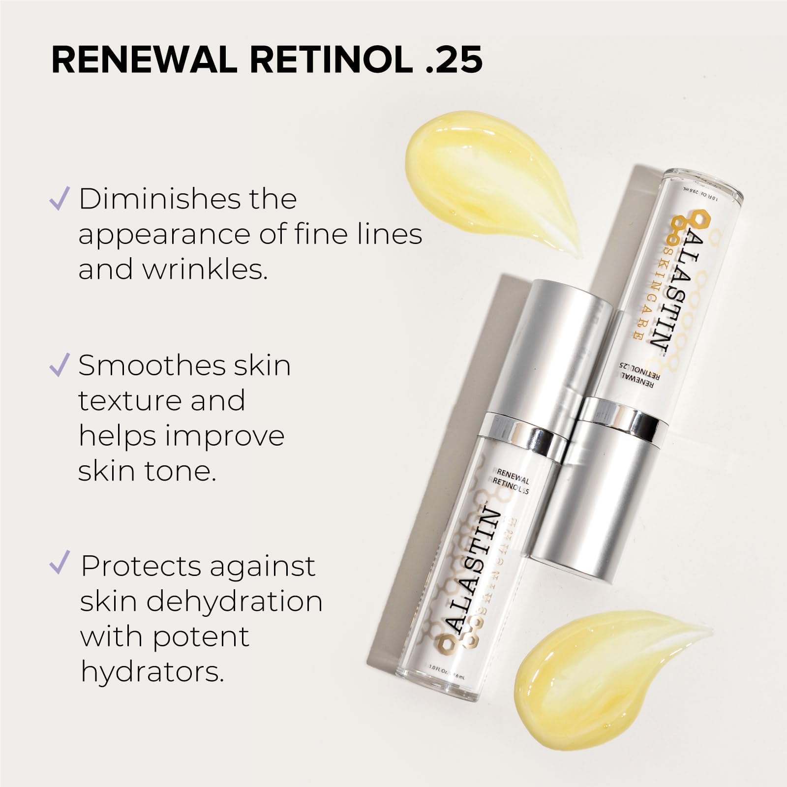 Dropper close up enables precise nightly retinol application with ALASTIN.